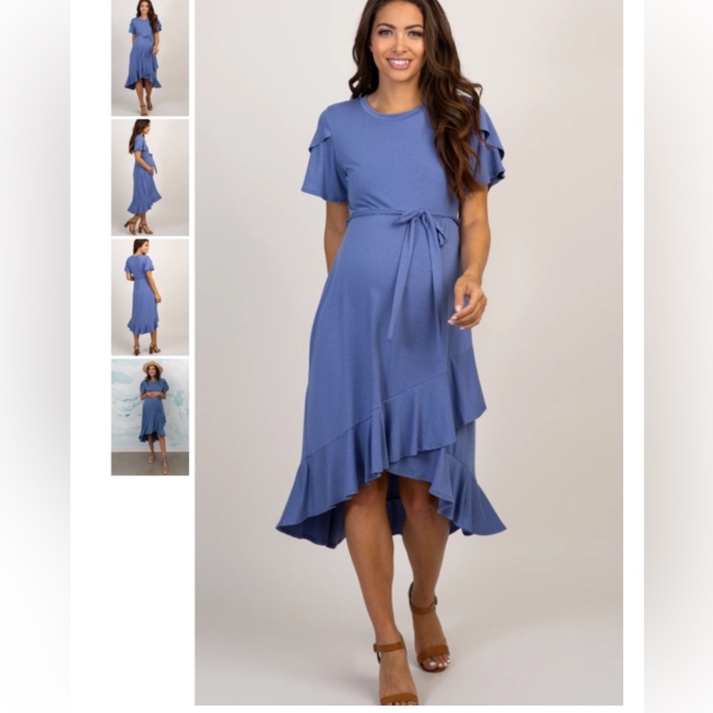 NWOT - Elegant Blue Ruffle Hem Dress